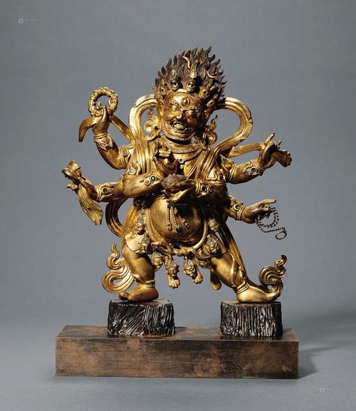 【18世纪 铜鎏金六臂大黑天】拍卖品_图片_价格_鉴赏_佛教文物其它